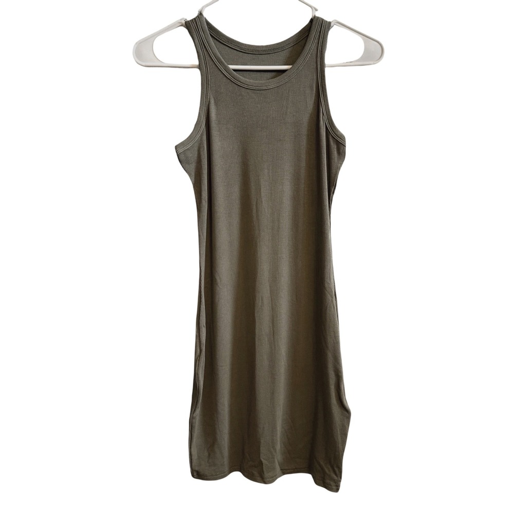 NWT Womens Sleeveless Ribbed Bodycon Mini Dress Scoop Neck Olive Green XS - Picture 4 of 7